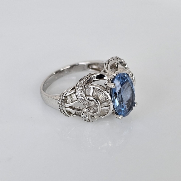 Victoria Wieck London Blue Topaz & Diamond Simulant Sterling Silver Ring Sz 8 - Picture 4 of 11